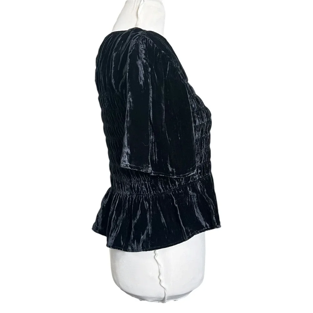 Rails Rosie Smocked Top New Women's Small Black Velvet Date Night Party Chic - Picture 4 of 10